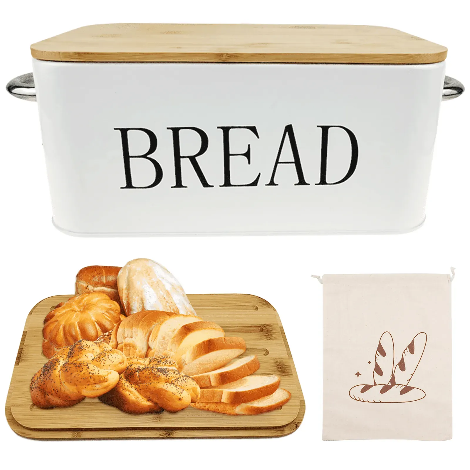 Metal Bread Box with Bamboo Cutting Board Lid (2-Pack)